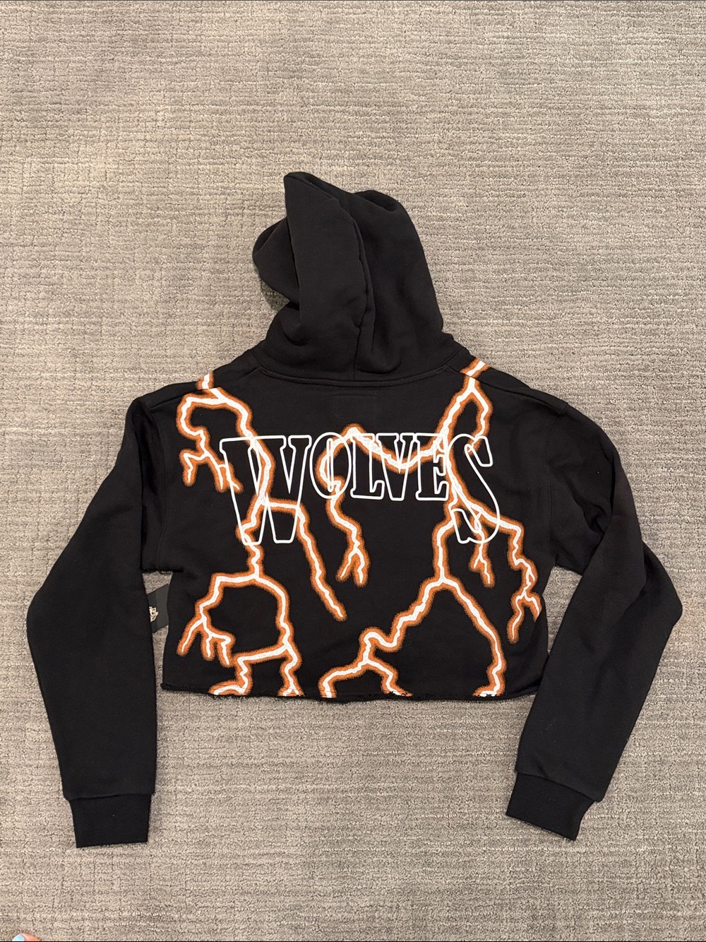 Darc Sport Black Cropped Hoodie with Orange Lightning 'Wolves Forever' Graphic - Picture 4 of 4